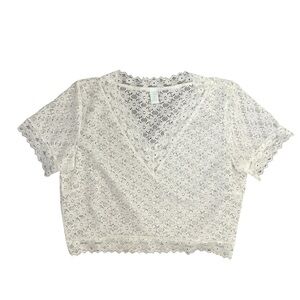 Fredericks of Hollywood Y2K Fairycore White Lace Cropped Top XL Romantic Vintage